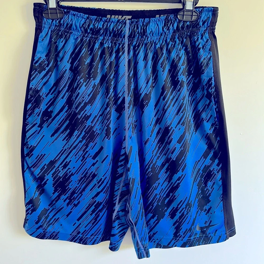 Nike Blue Black Dri-Fit Drawstring Side Pockets Basketball Shorts Size S